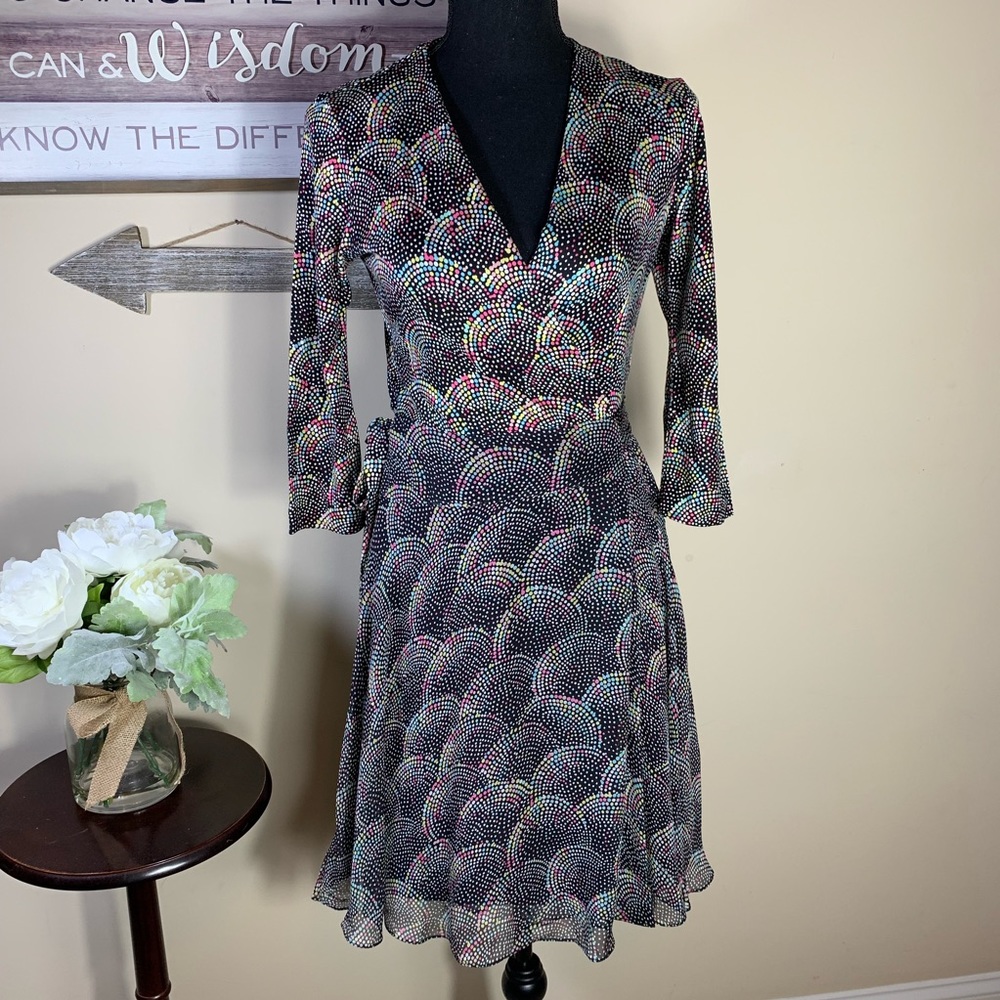 Diane Von Furstenberg Black Multicolor Dot Dress